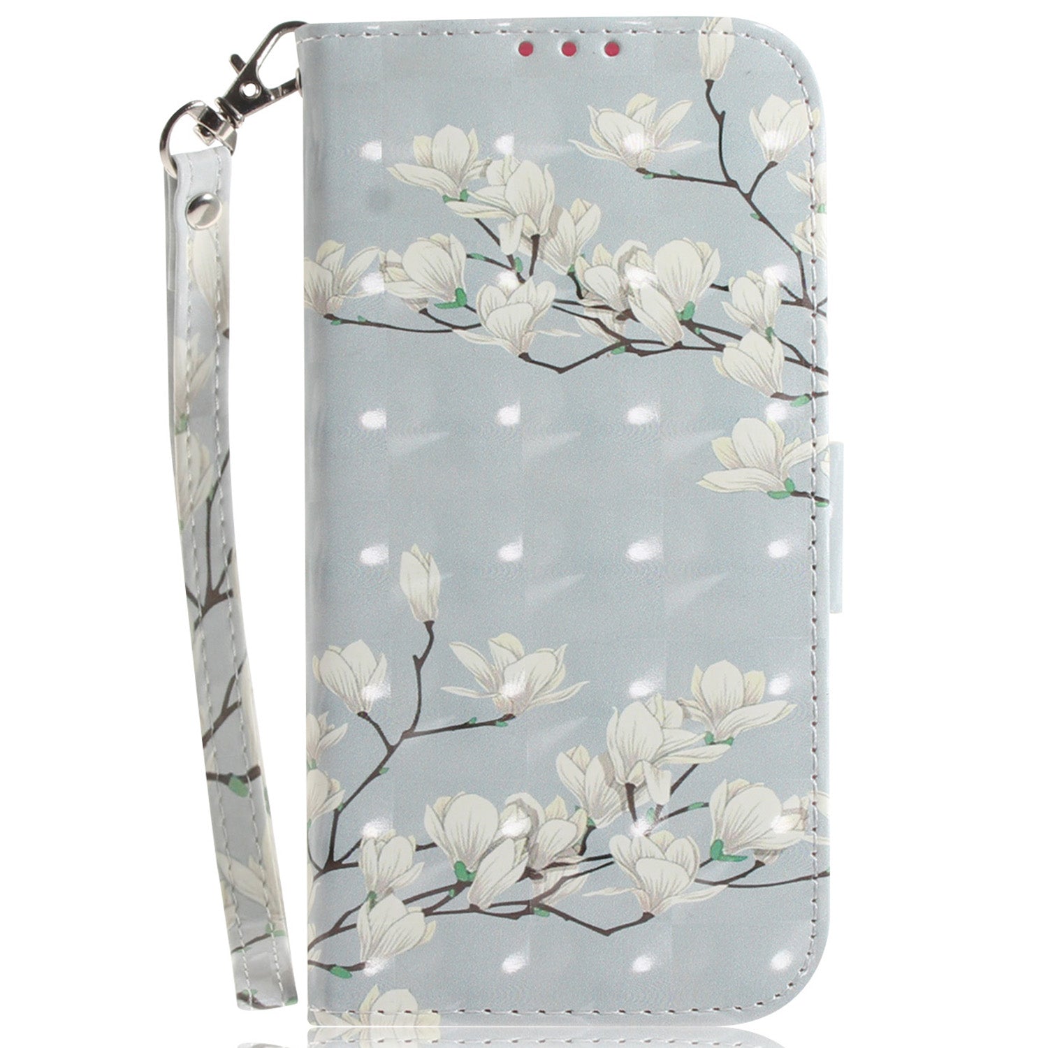 For Realme 11 4G (159.9x73.3x7.95mm) Case 3D Pattern Leather Phone Cover Wallet with Strap - Magnolia For Realme 11 4G (159.9x73.3x7.95mm) Case 3D Pattern Leather Phone Cover Wallet with Strap - Magnolia